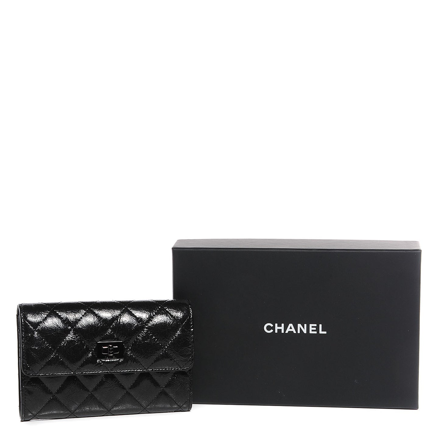 Glazed Calfskin Quilted Reissue Small Flap Wallet Black