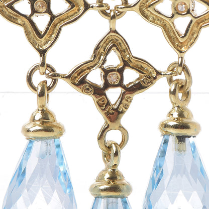 David Yurman 18K Yellow Gold Diamond Blue Topaz Quatrefoil Drop Earrings 4 of 5