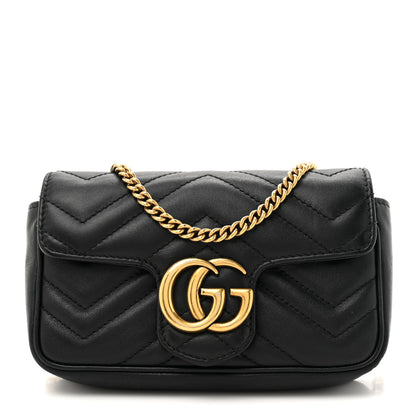 Gucci Calfskin Matelasse Super Mini GG Marmont Shoulder Bag Black 1 of 14