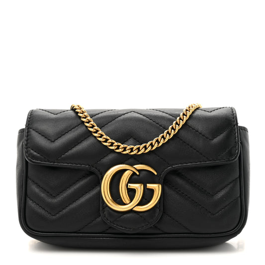 Calfskin Matelasse Super Mini GG Marmont Shoulder Bag Black