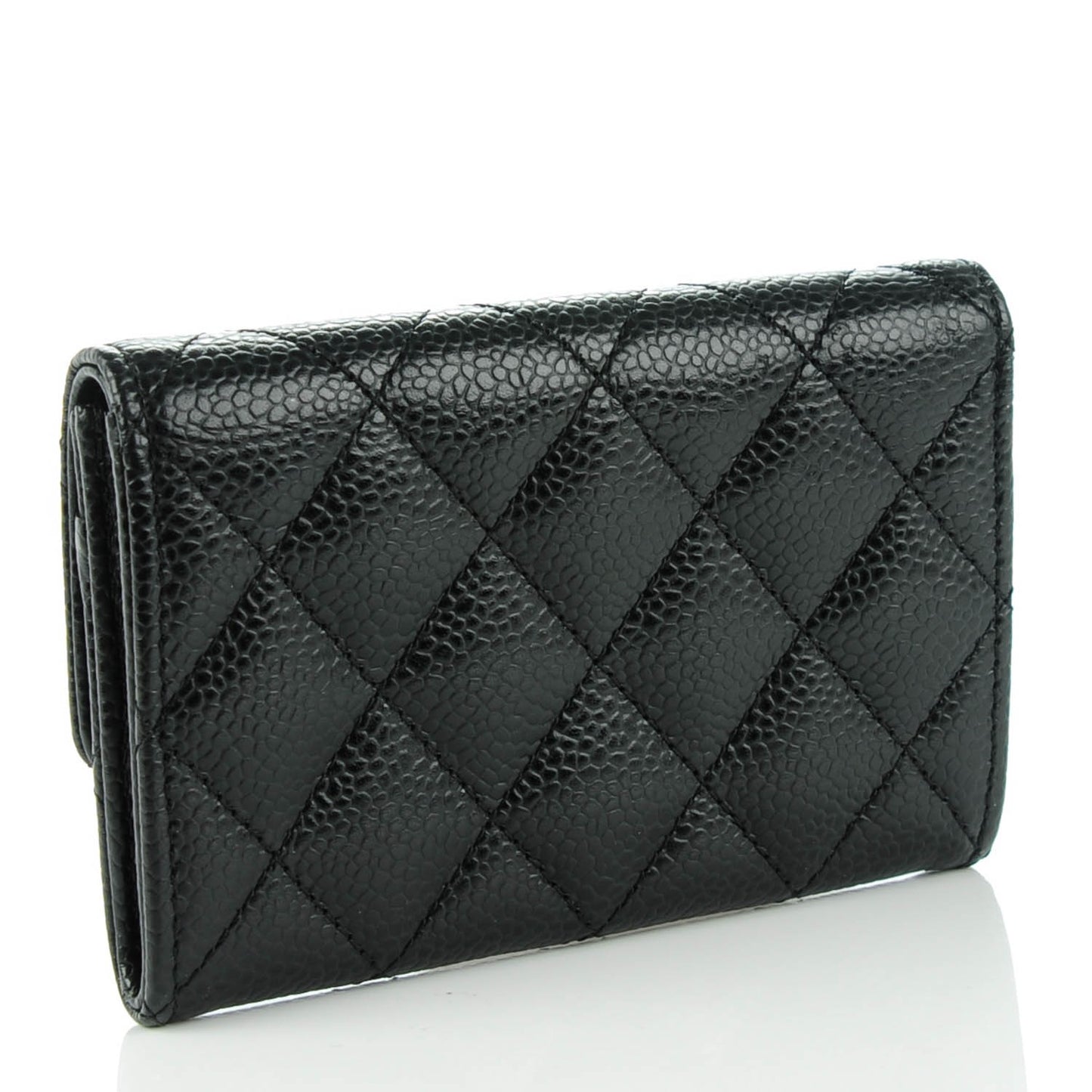 Caviar Quilted Flap Card Holder Black