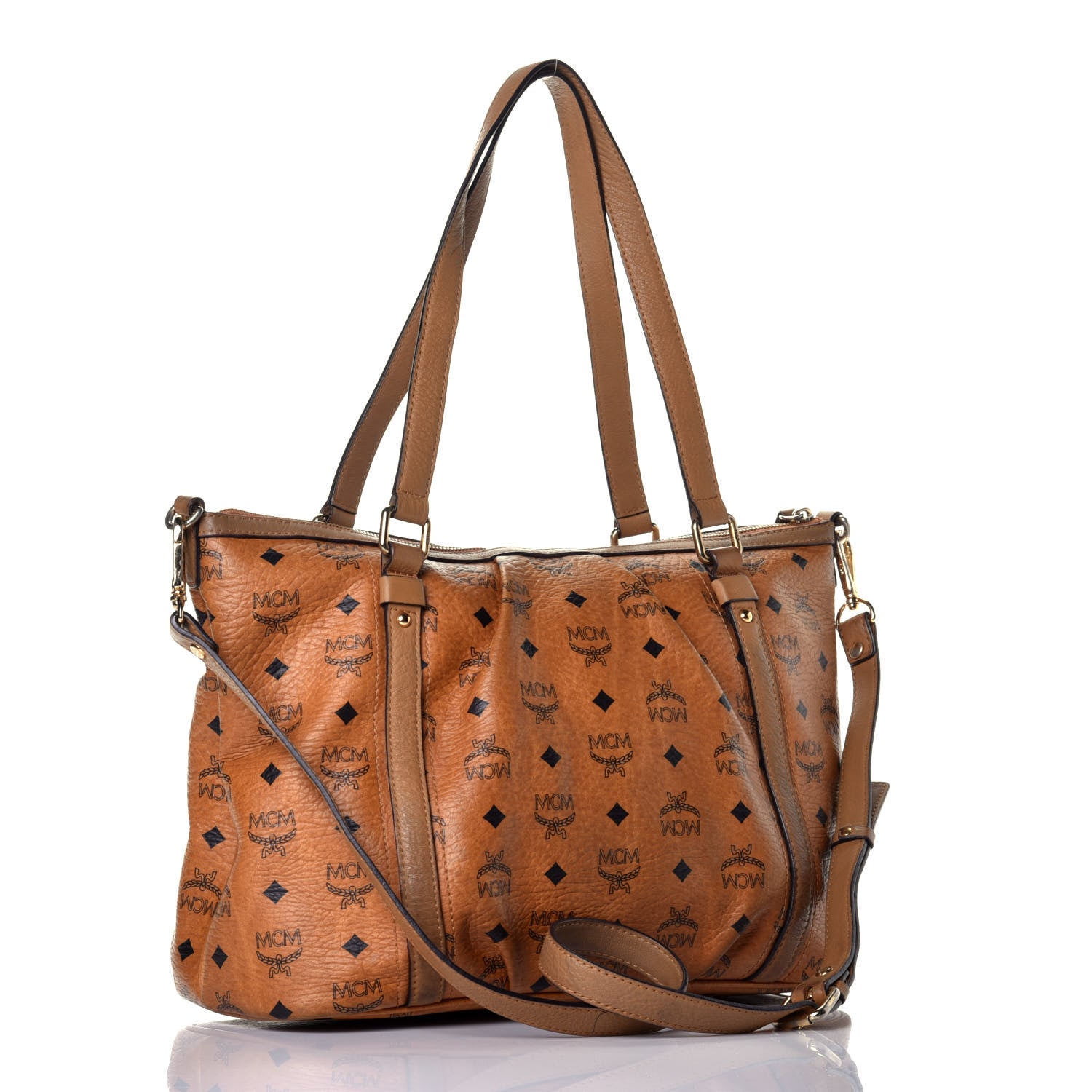 MCM Visetos Medium Essentials Shopper Tote Cognac 4 of 10