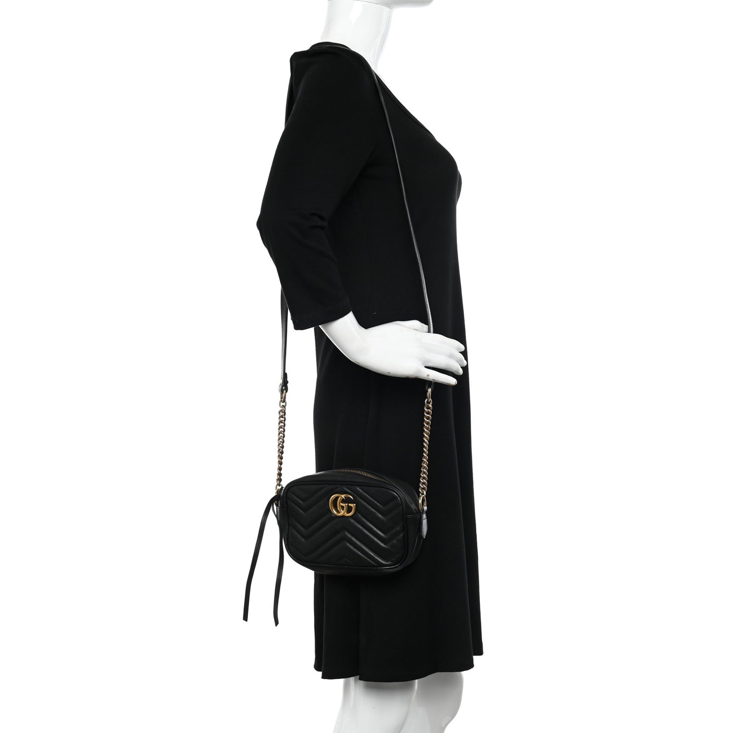 Calfskin Matelasse Mini GG Marmont Chain Shoulder Bag Black