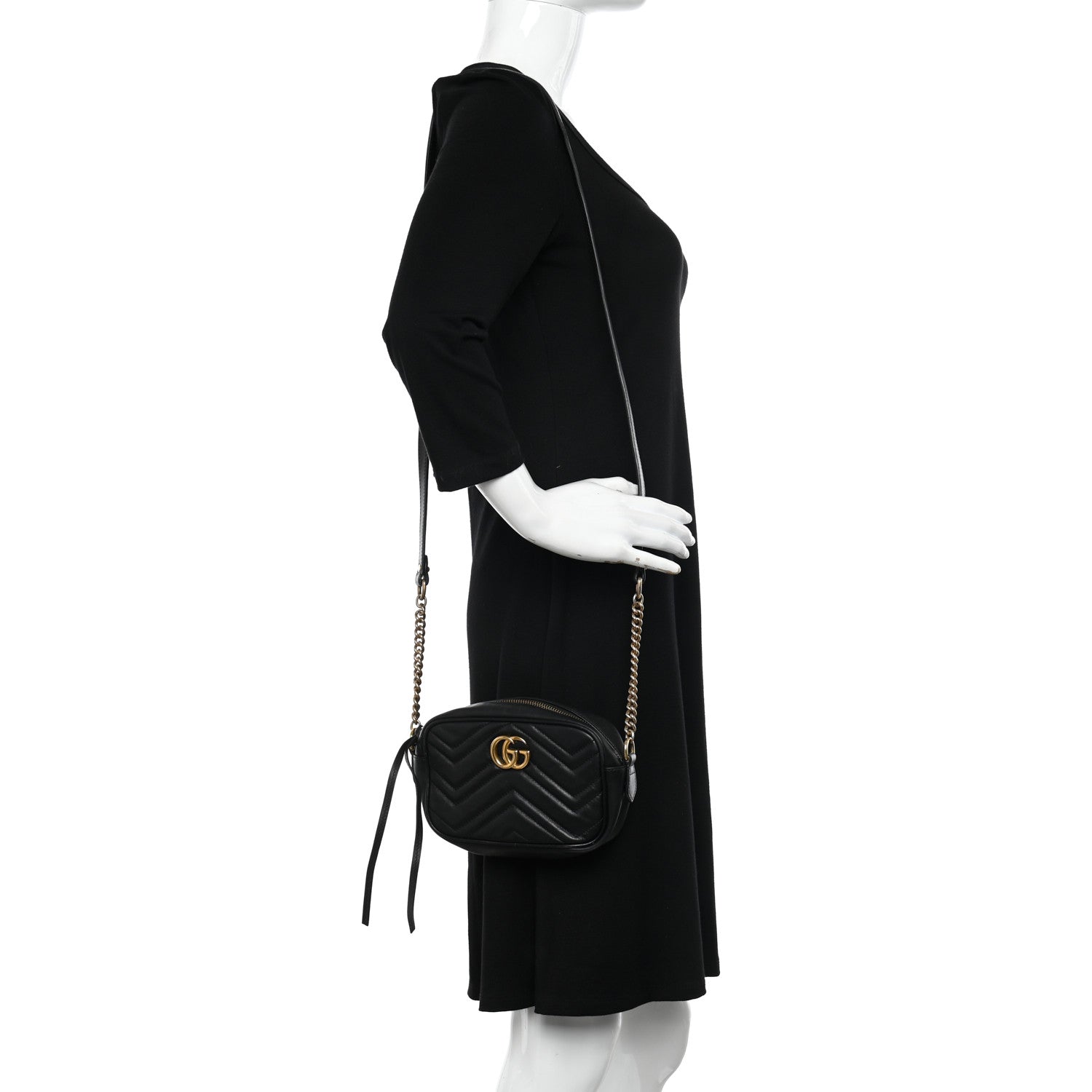 Gucci Calfskin Matelasse Mini GG Marmont Chain Shoulder Bag Black 2 of 18