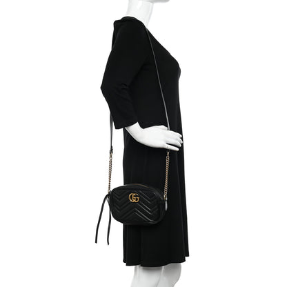 Gucci Calfskin Matelasse Mini GG Marmont Chain Shoulder Bag Black 2 of 18