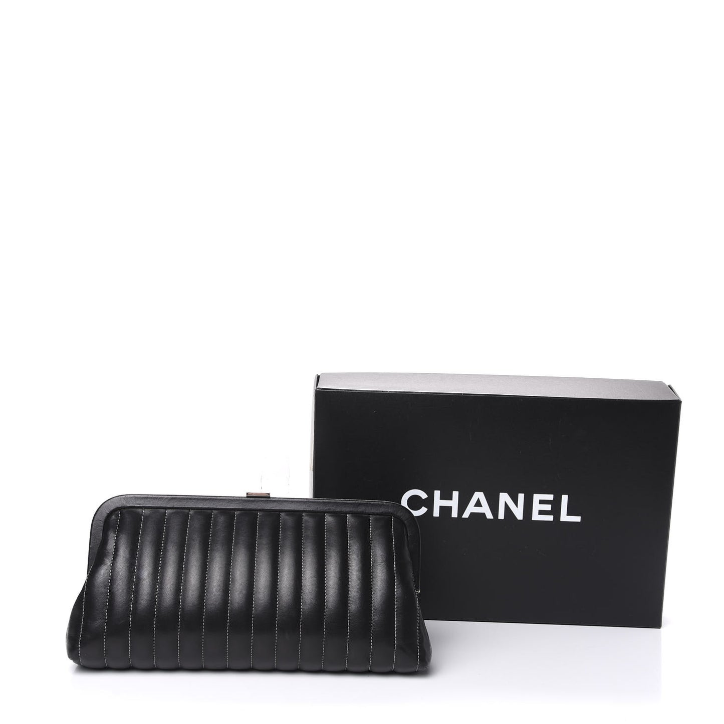 Lambskin Vertical Quilted Mademoiselle Clutch Black