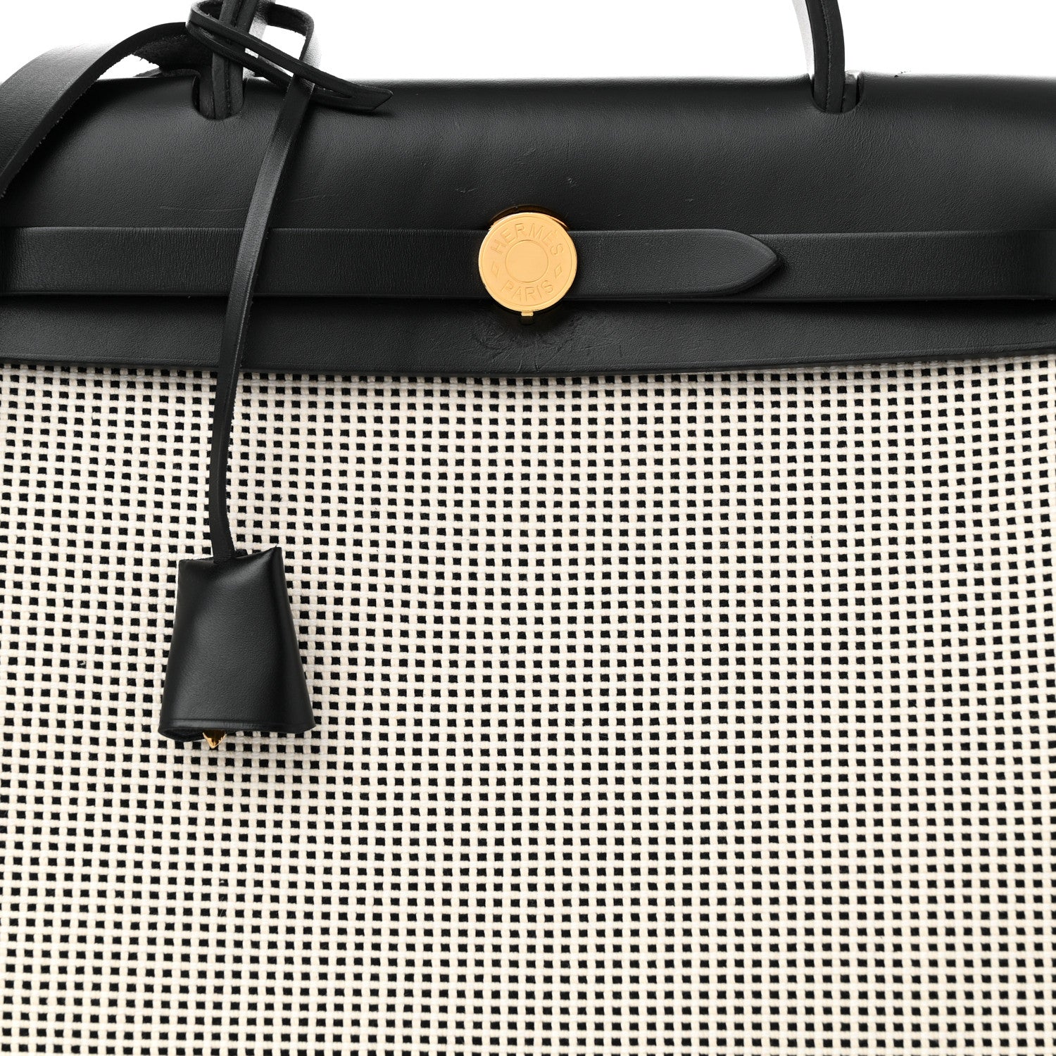 Hermes Vache Hunter Toile Quadrille Viking Herbag Zip Retourne 31 PM Ecru Black 9 of 11