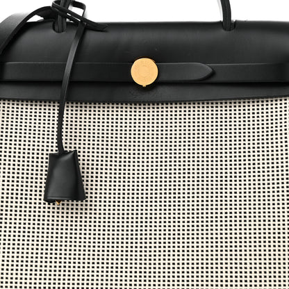Hermes Vache Hunter Toile Quadrille Viking Herbag Zip Retourne 31 PM Ecru Black 9 of 11