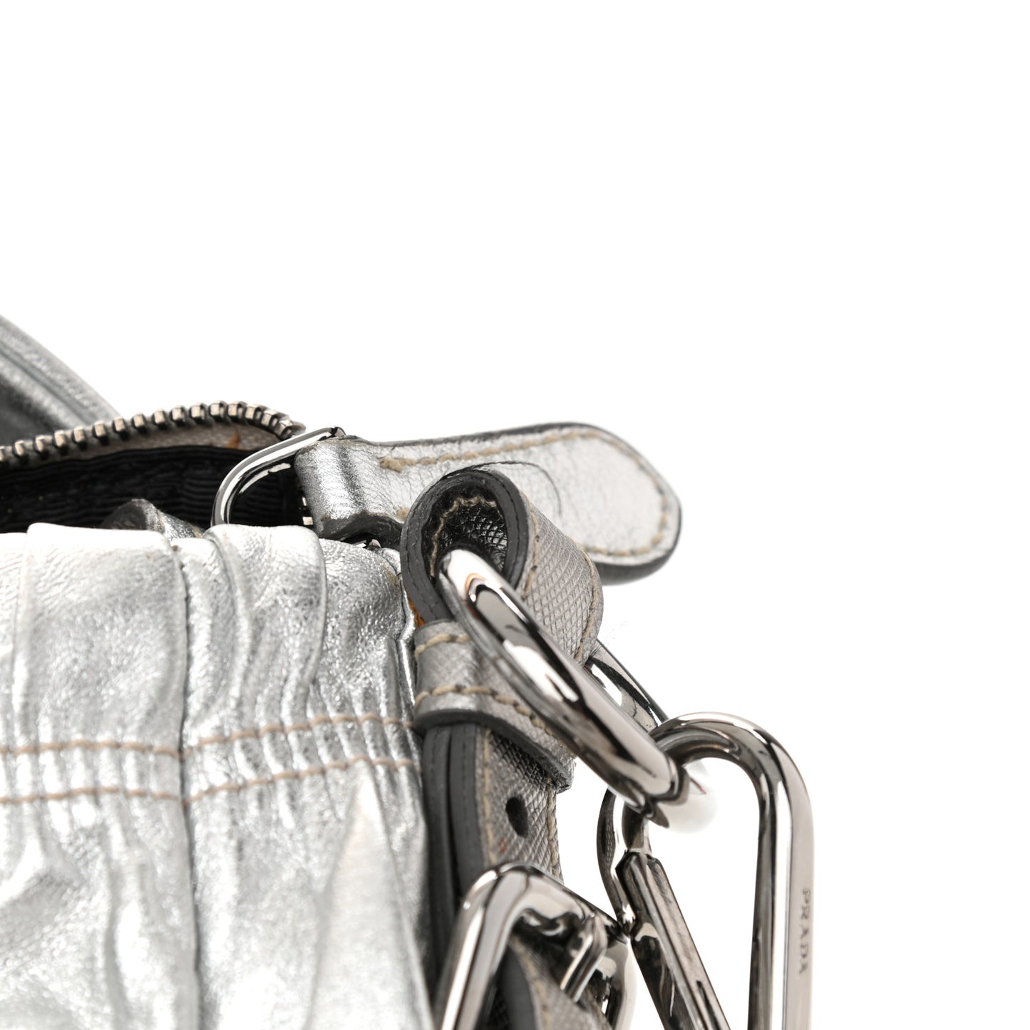 Metallic Nappa Gaufre Messenger Tote Silver