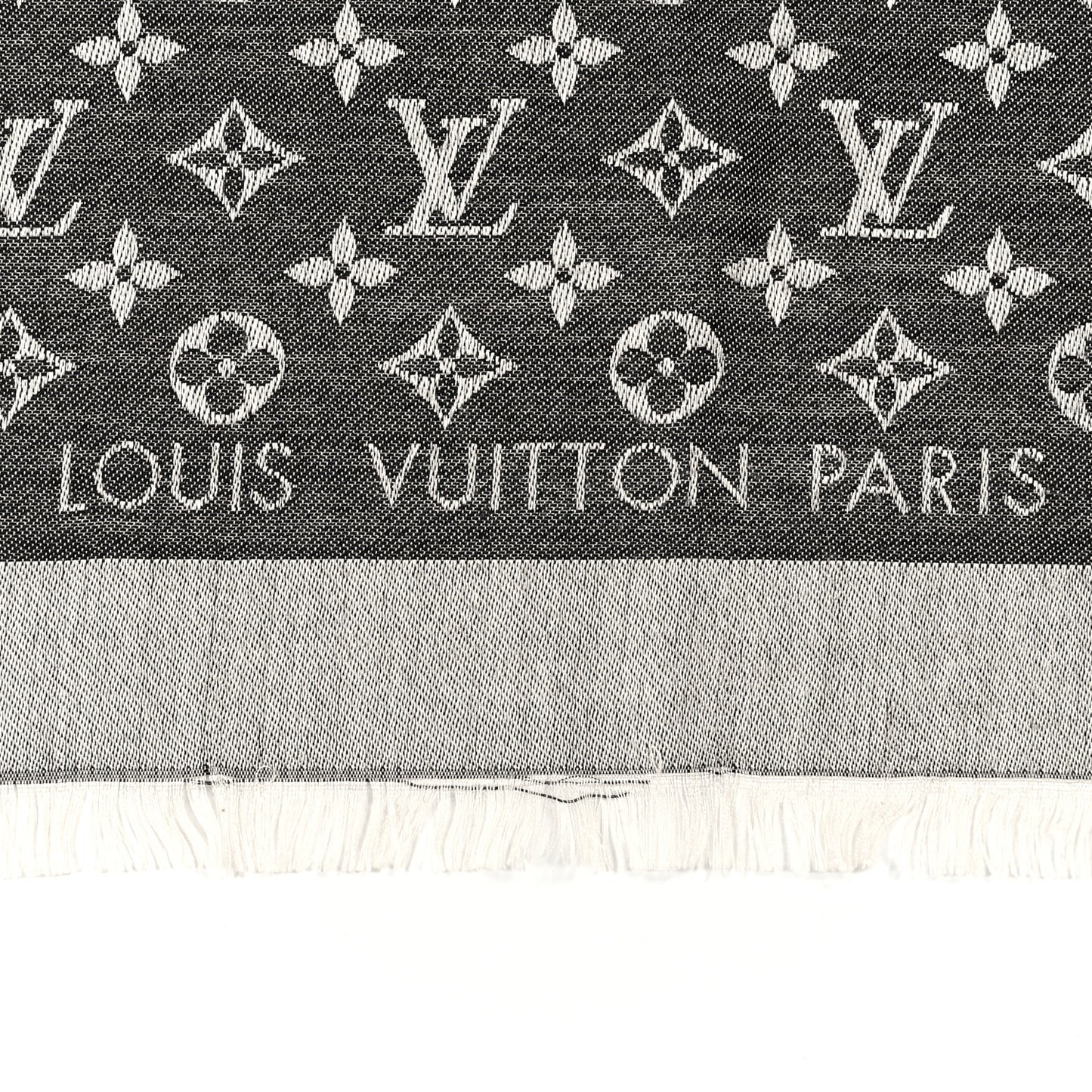Silk Wool Monogram Denim Shawl Black