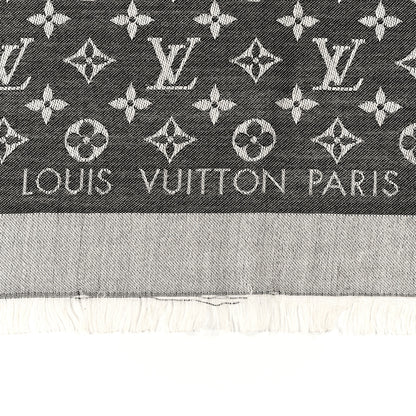 Louis Vuitton Silk Wool Monogram Denim Shawl Black 2 of 5