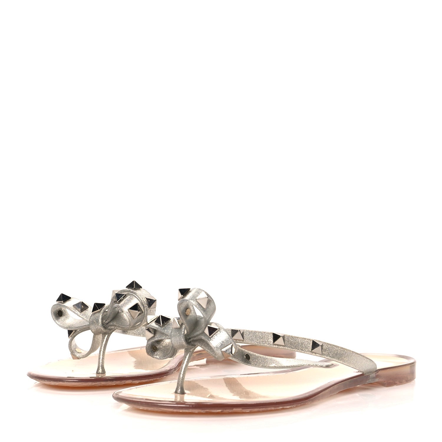 Valentino Garavani PVC Jelly Glitter Rockstud Bow Thong Sandals 38 Silver 3 of 7