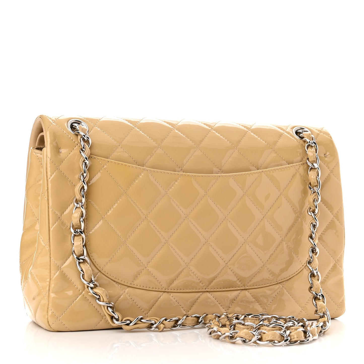 Patent Quilted Jumbo Double Flap Beige