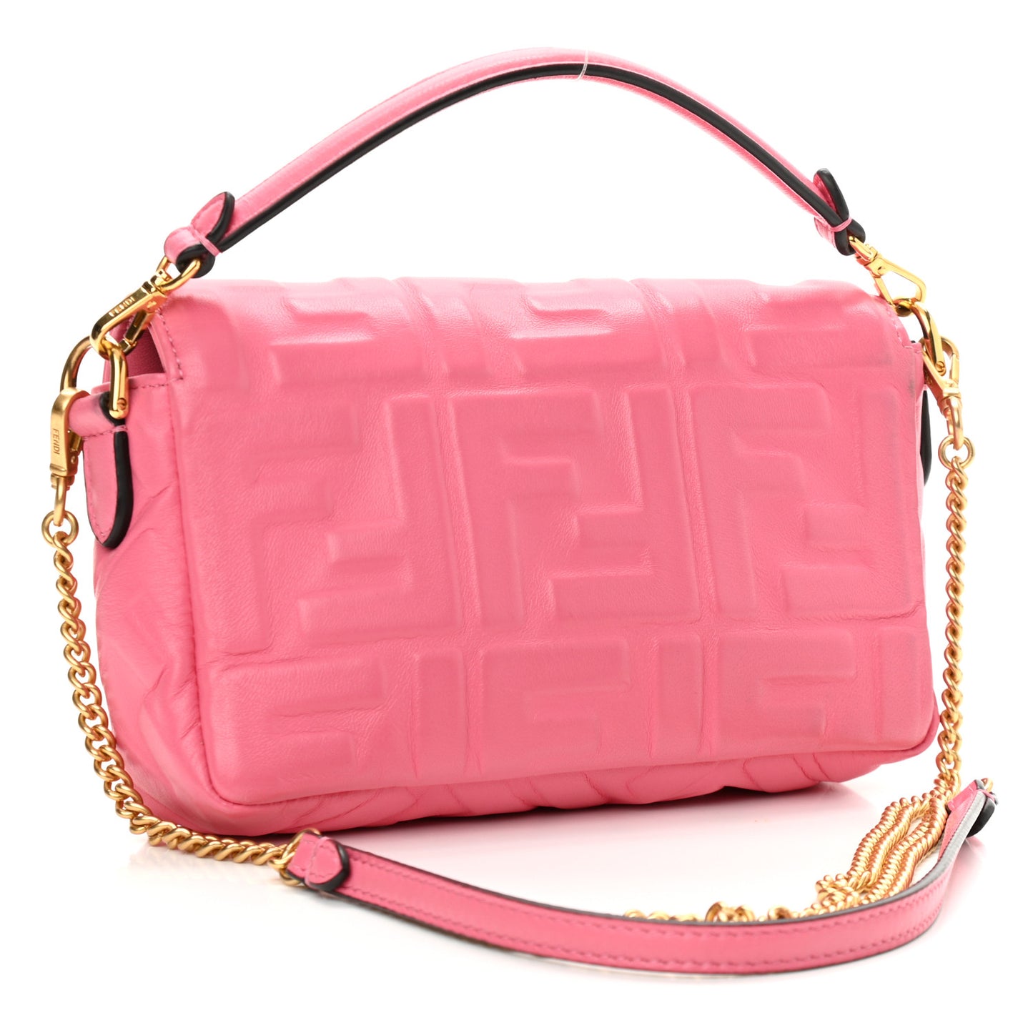 Nappa FF 1974 Embossed Mini Baguette Rosa Fluo
