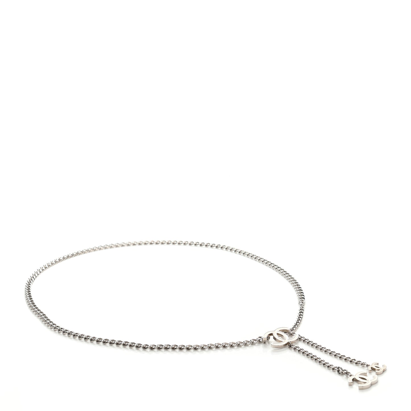 Enamel CC Chain Logo Belt Silver White