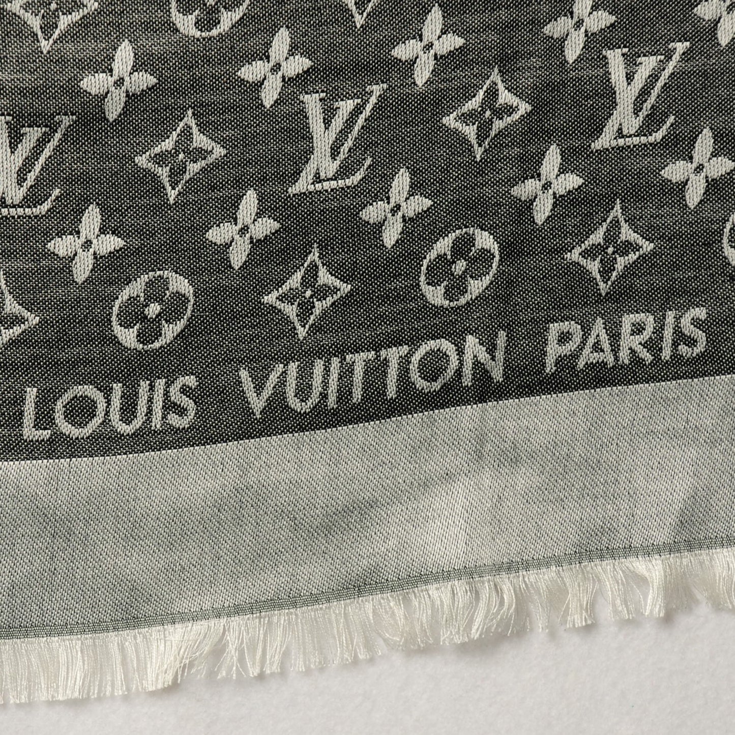 Wool Silk Monogram Denim Shawl Black