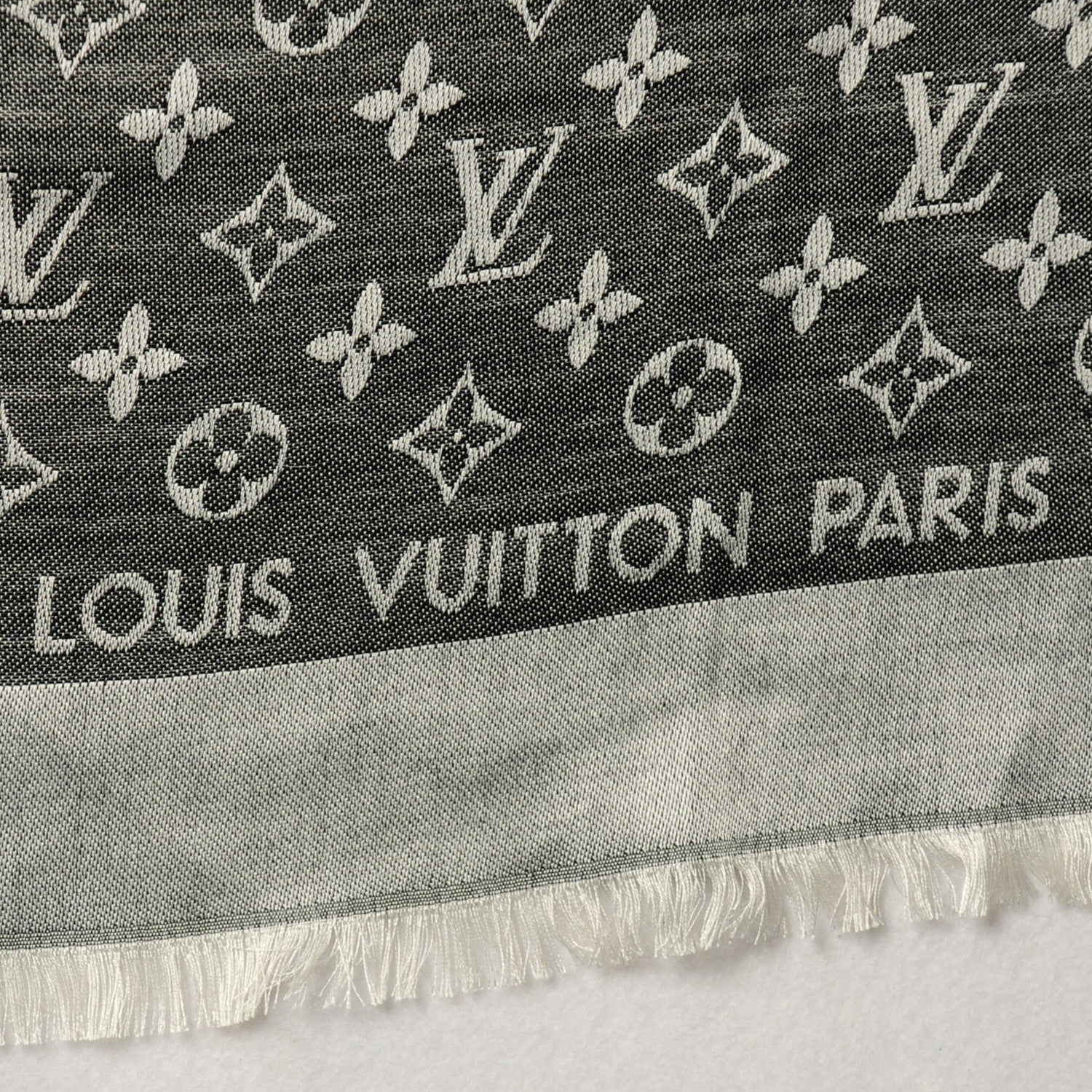 Louis Vuitton Wool Silk Monogram Denim Shawl Black 4 of 5