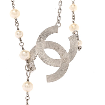 Chanel Pearl Baguette Crystal CC Long Necklace Silver 5 of 6