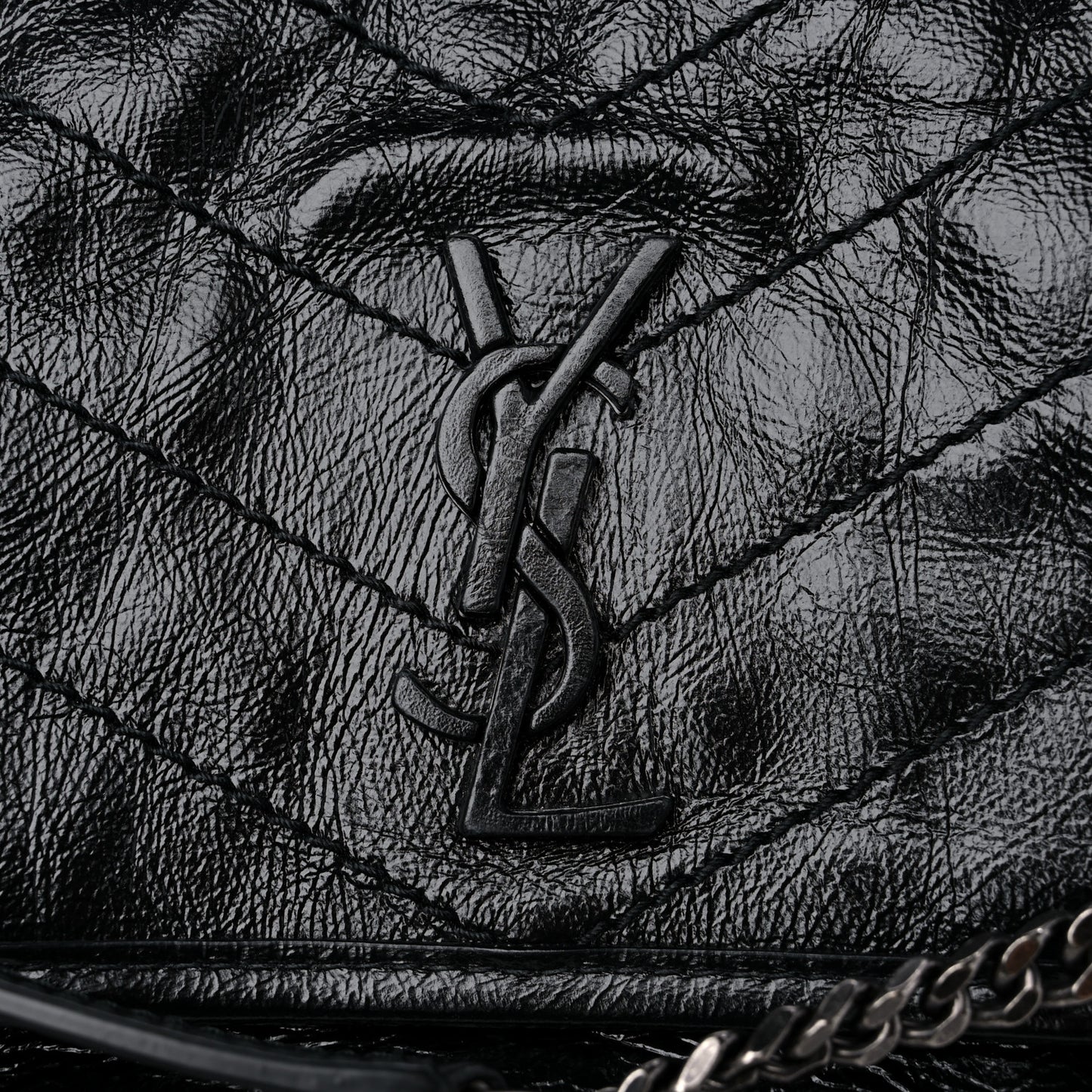 Crinkled Lambskin Matelasse Monogram Baby Niki Chain Satchel Black