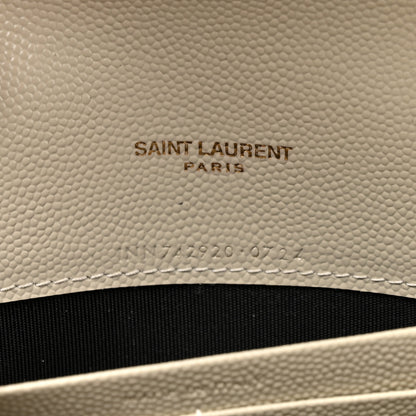 Saint Laurent Grain De Poudre Matelasse Chevron Monogram Envelope Chain Wallet Crema Soft 6 of 9