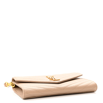Saint Laurent Grain De Poudre Matelasse Chevron Monogram Envelope Clutch Dark Beige 4 of 10