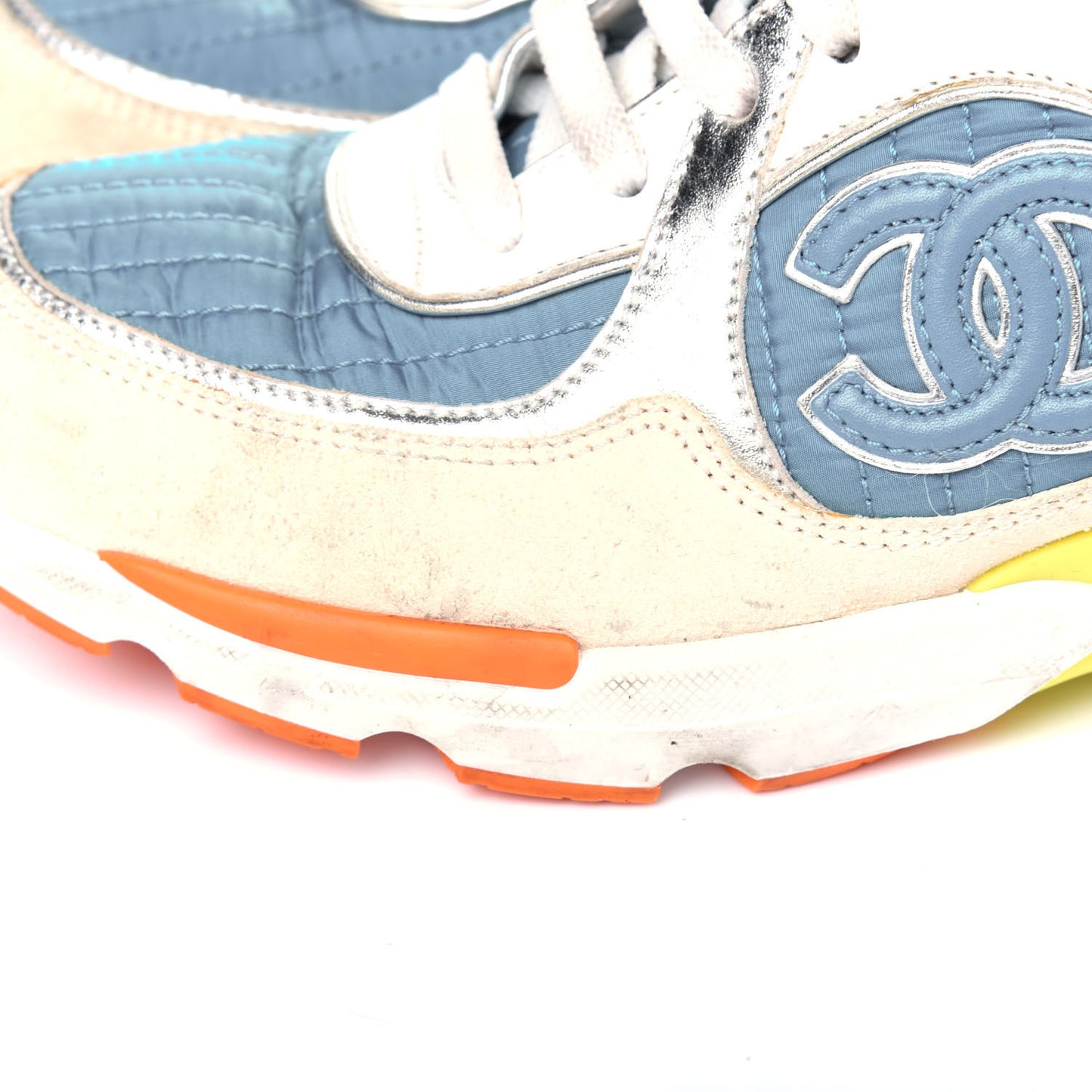 Suede Calfskin Fabric CC Sneakers 36.5 Blue White Orange