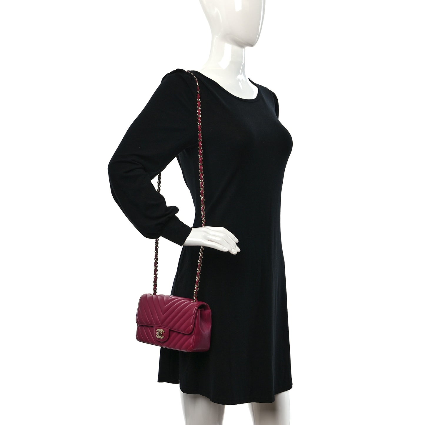 Lambskin Chevron Quilted Mini Rectangular Flap Dark Pink