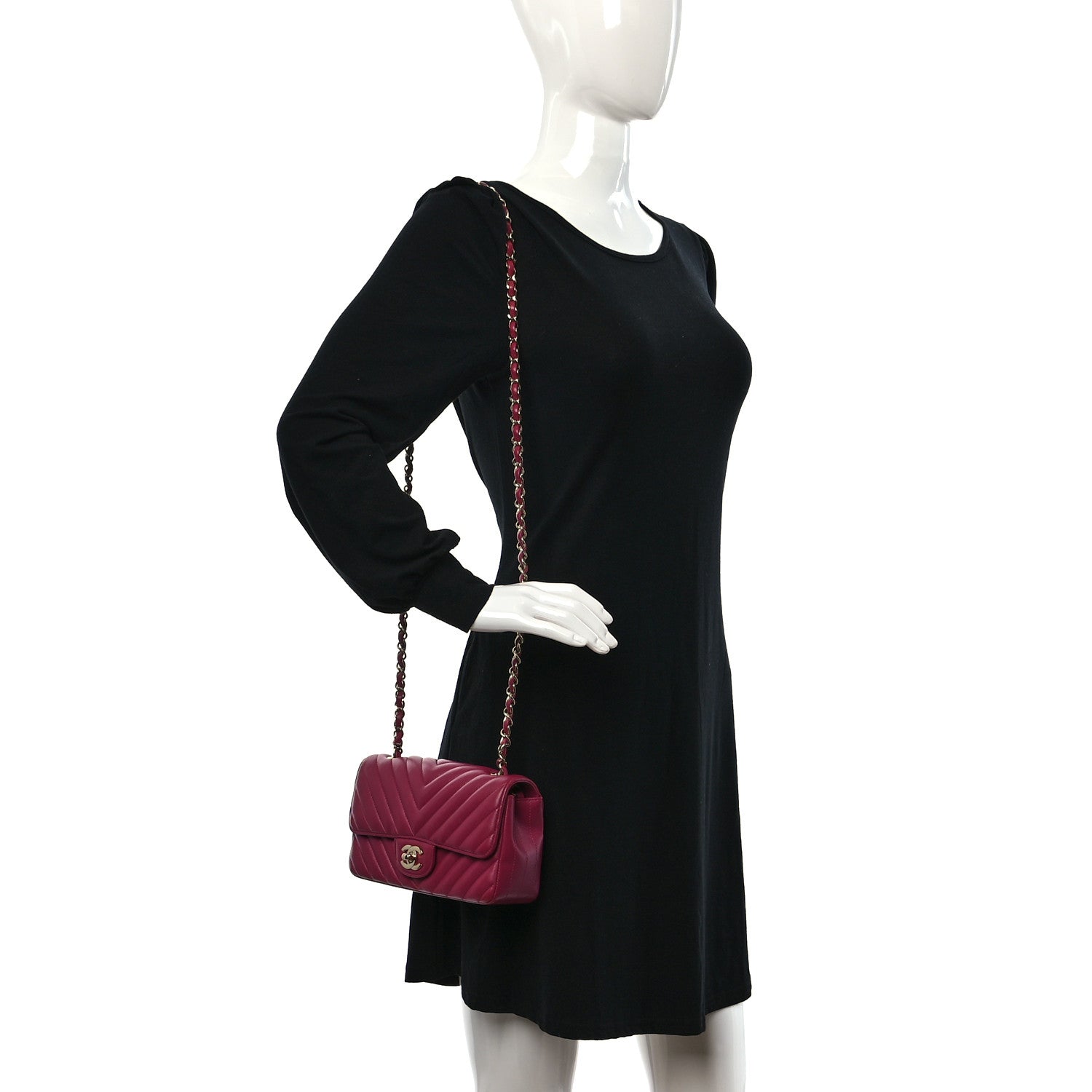 Chanel Lambskin Chevron Quilted Mini Rectangular Flap Dark Pink 3 of 10