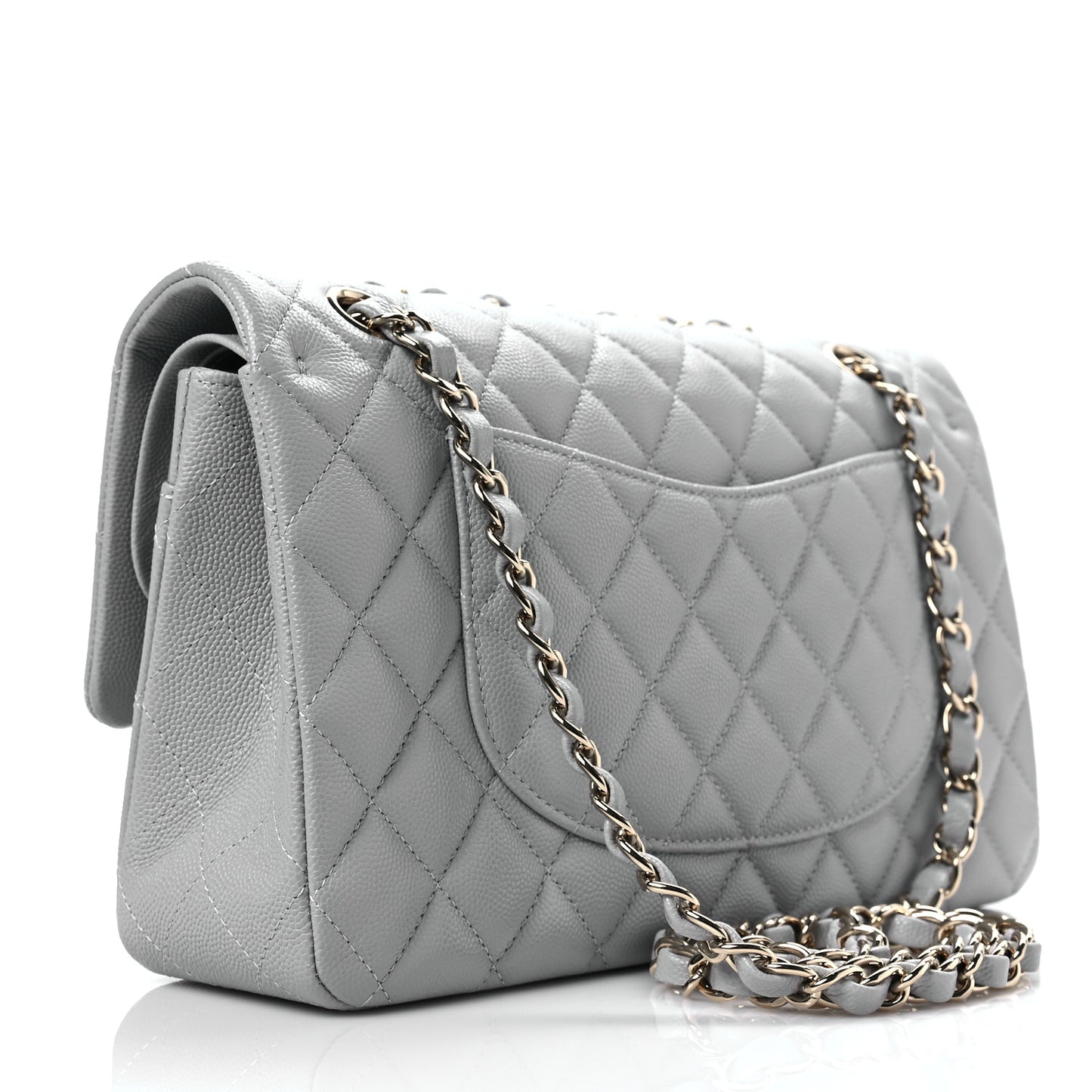 Caviar Quilted Medium Double Flap Grey
