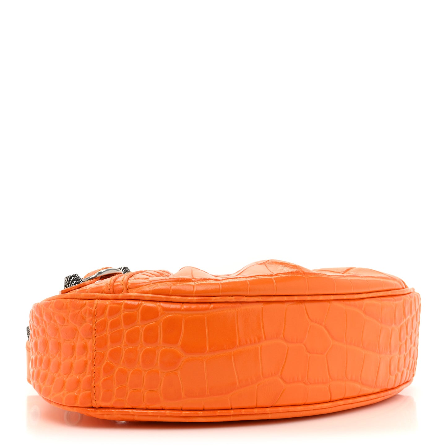 Extra Supple Calfskin Crocodile Embossed Le Cagole Shoulder Bag XS Pop Orange