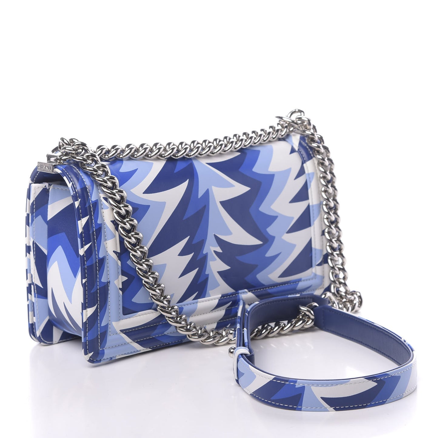 Printed Calfskin Medium Boy Flap Blue White