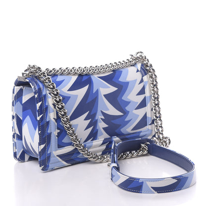 Chanel Printed Calfskin Medium Boy Flap Blue White 3 of 10