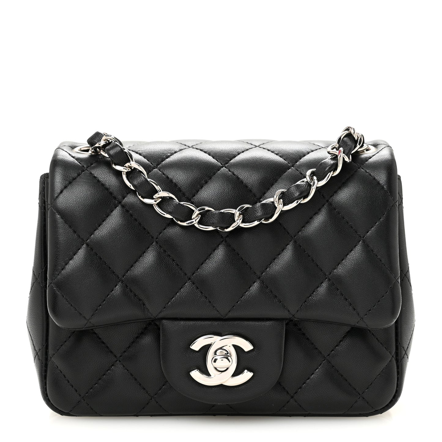 Lambskin Quilted Mini Square Flap Black