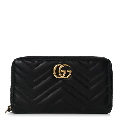 Gucci Calfskin Matelasse GG Marmont Zip Around Organizer Wallet Black 1 of 10