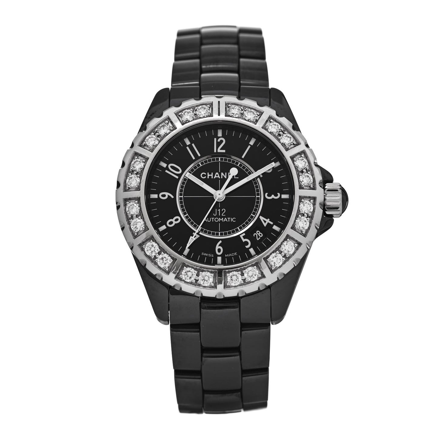 Stainless Steel Ceramic Diamond Bezel 38mm J12 Automatic Watch Black