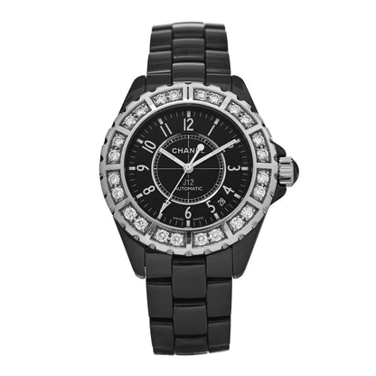 Chanel Stainless Steel Ceramic Diamond Bezel 38mm J12 Automatic Watch Black 1 of 4