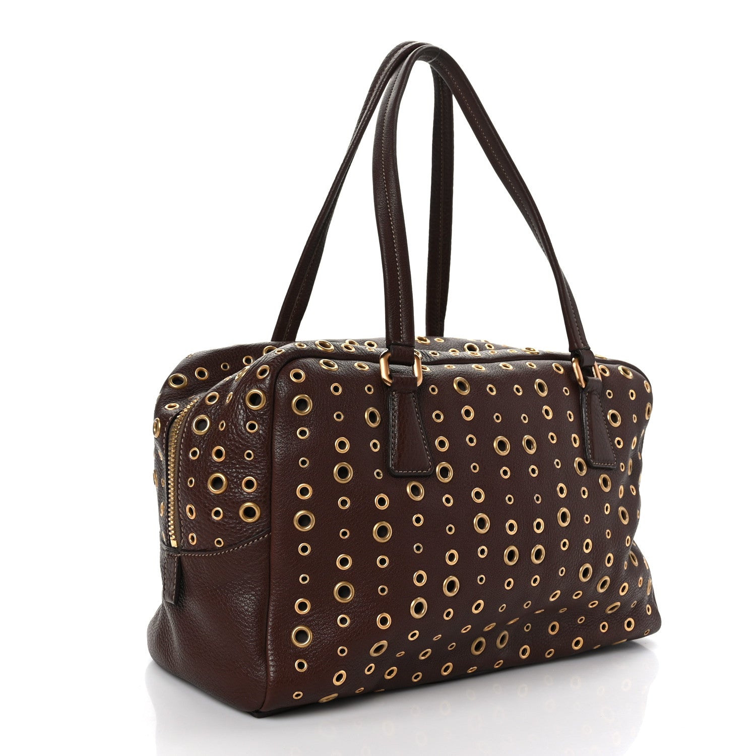 Prada Vitello Daino Grommet Satchel Bruciato 3 of 8