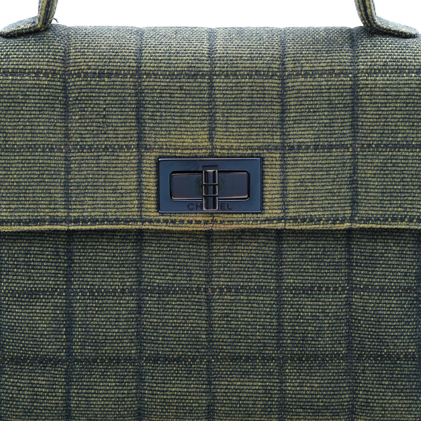 Denim Quilted Chocolate Bar Mademoiselle Top Handle Bag