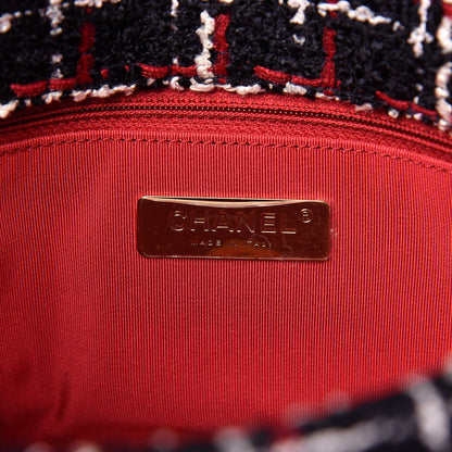 Chanel Tweed Quilted Medium Chanel 19 Flap Navy Blue White Red 8 of 11