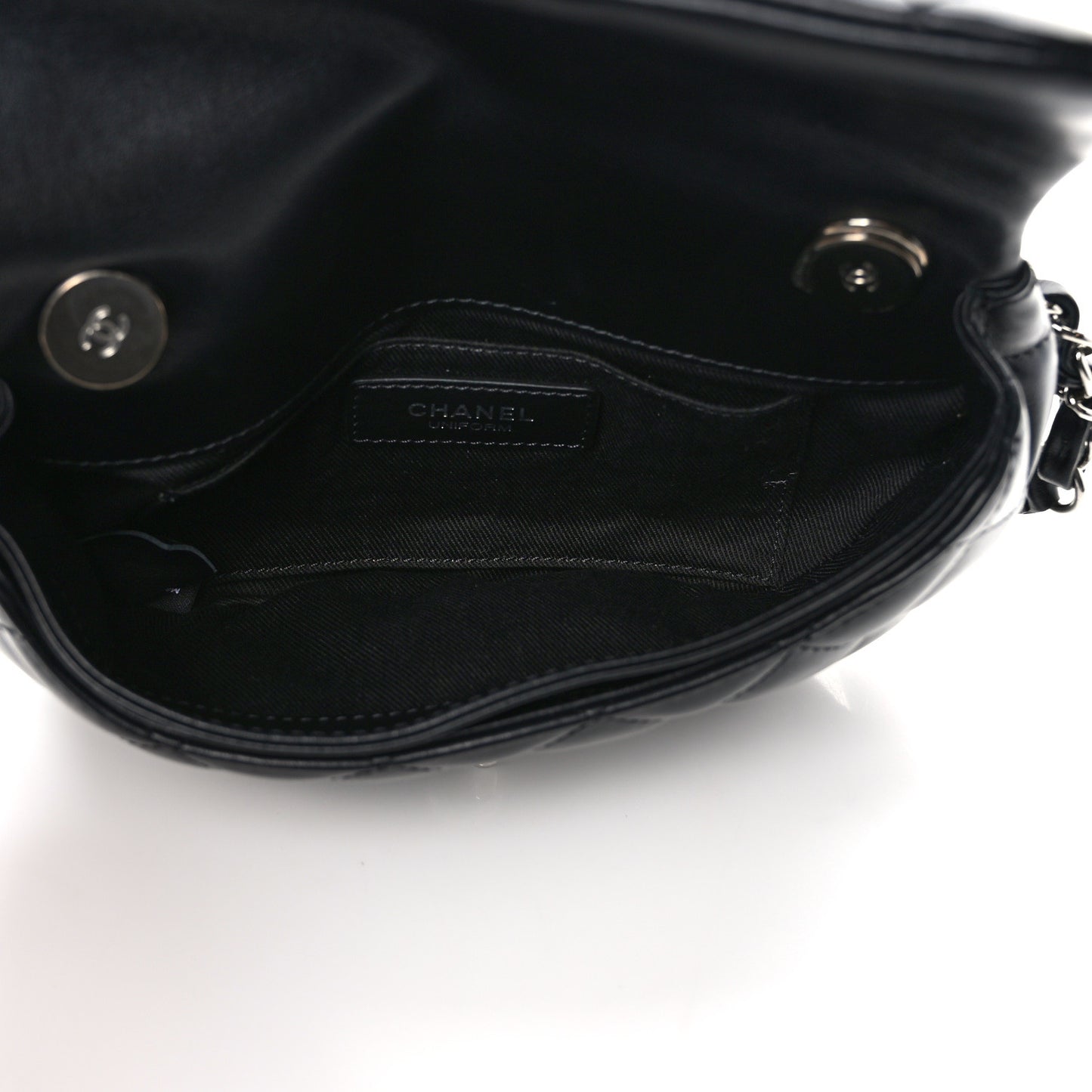 Calfskin Quilted CC Uniform Flap Belt Bag Black