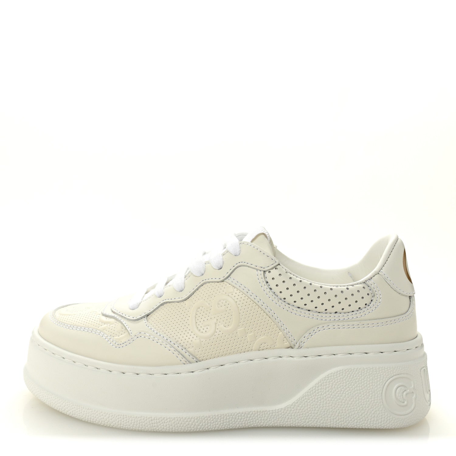 Gucci Calfskin GG Tennis Embossed Perforated Womens Platform 55mm Sneakers 35.5 Great White 1 of 9