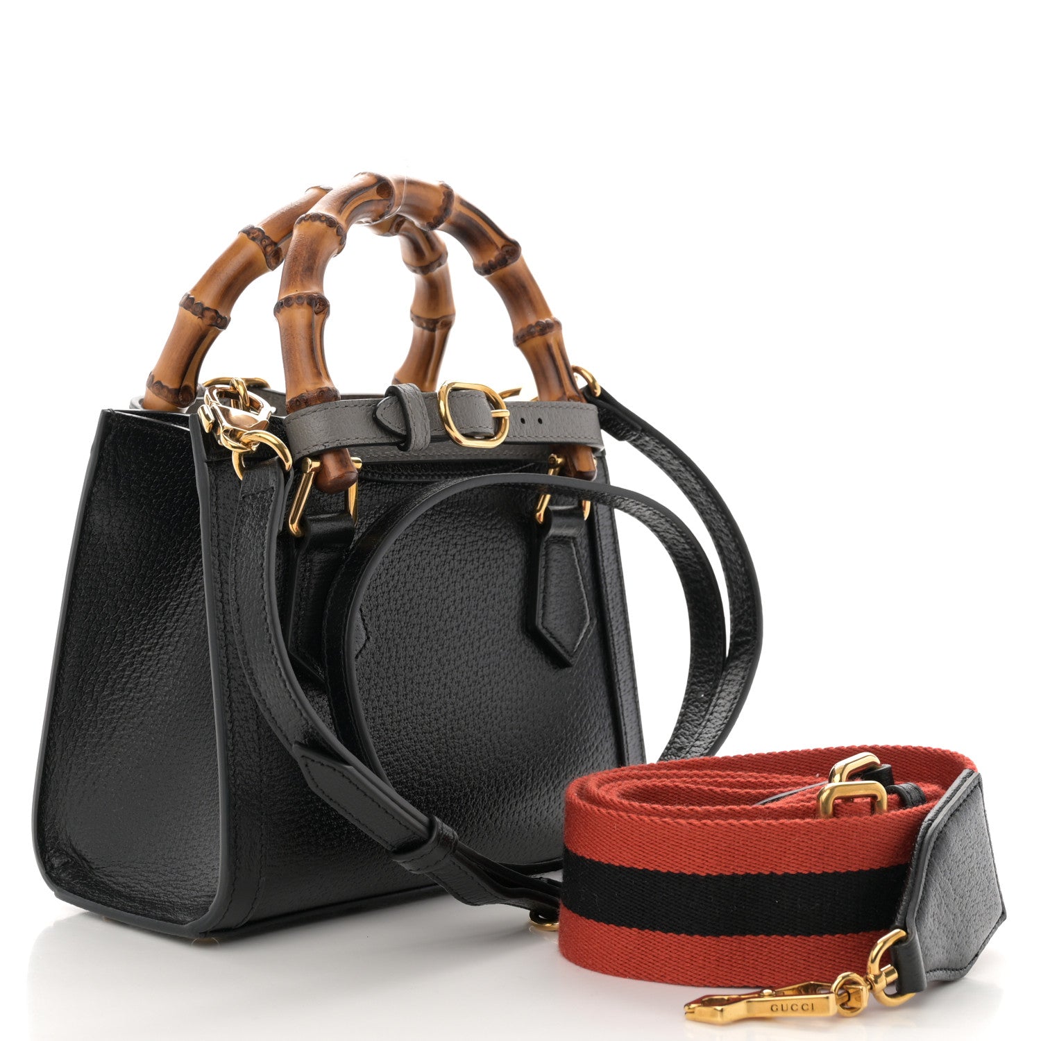 Gucci Textured Dollar Calfskin Web Mini Diana Tote Bag Black 3 of 10
