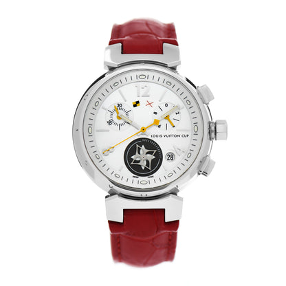 Louis Vuitton Stainless Steel Alligator Mother of Pearl 28mm Tambour Lovely Cup Quartz Watch 1 of 4