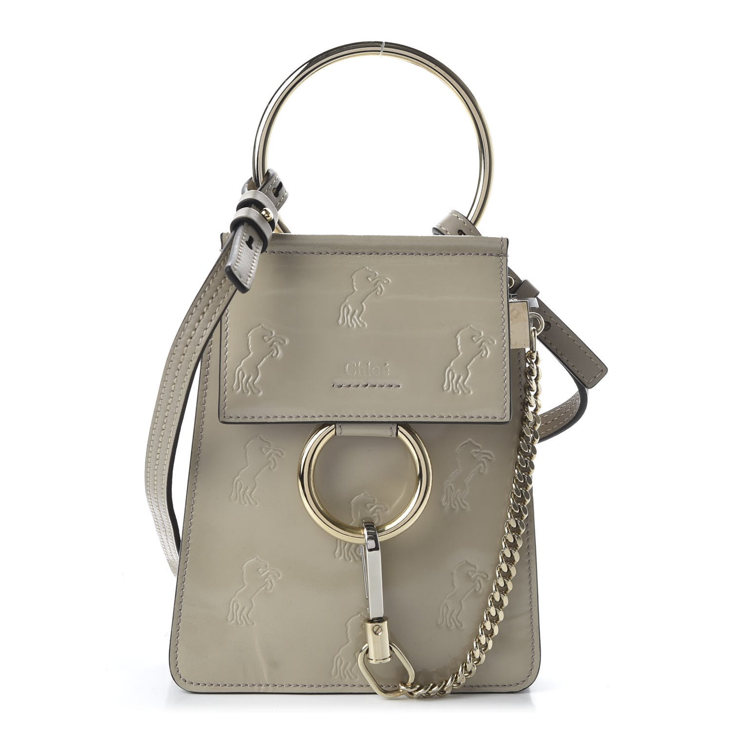 Patent Calfskin Little Horses Debossed Mini Faye Bag Motty Grey