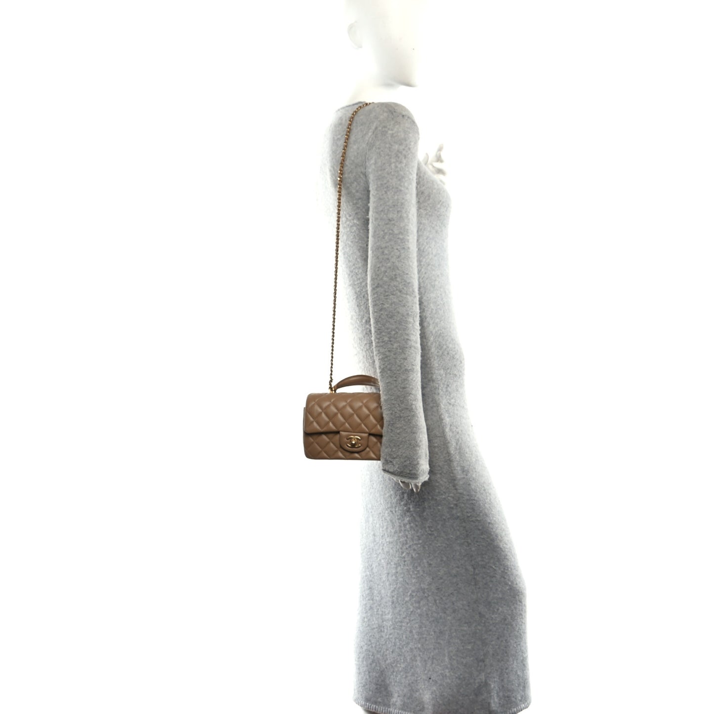 Lambskin Quilted Mini Metal Top Handle Rectangular Flap Beige
