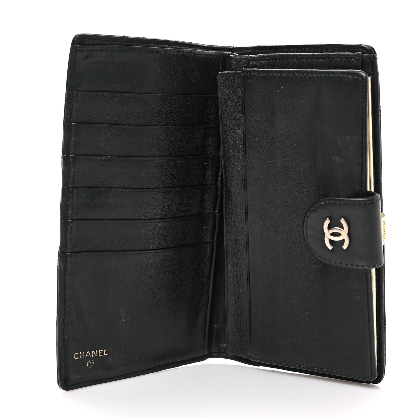 Lambskin Diamond Stitched French Wallet Black