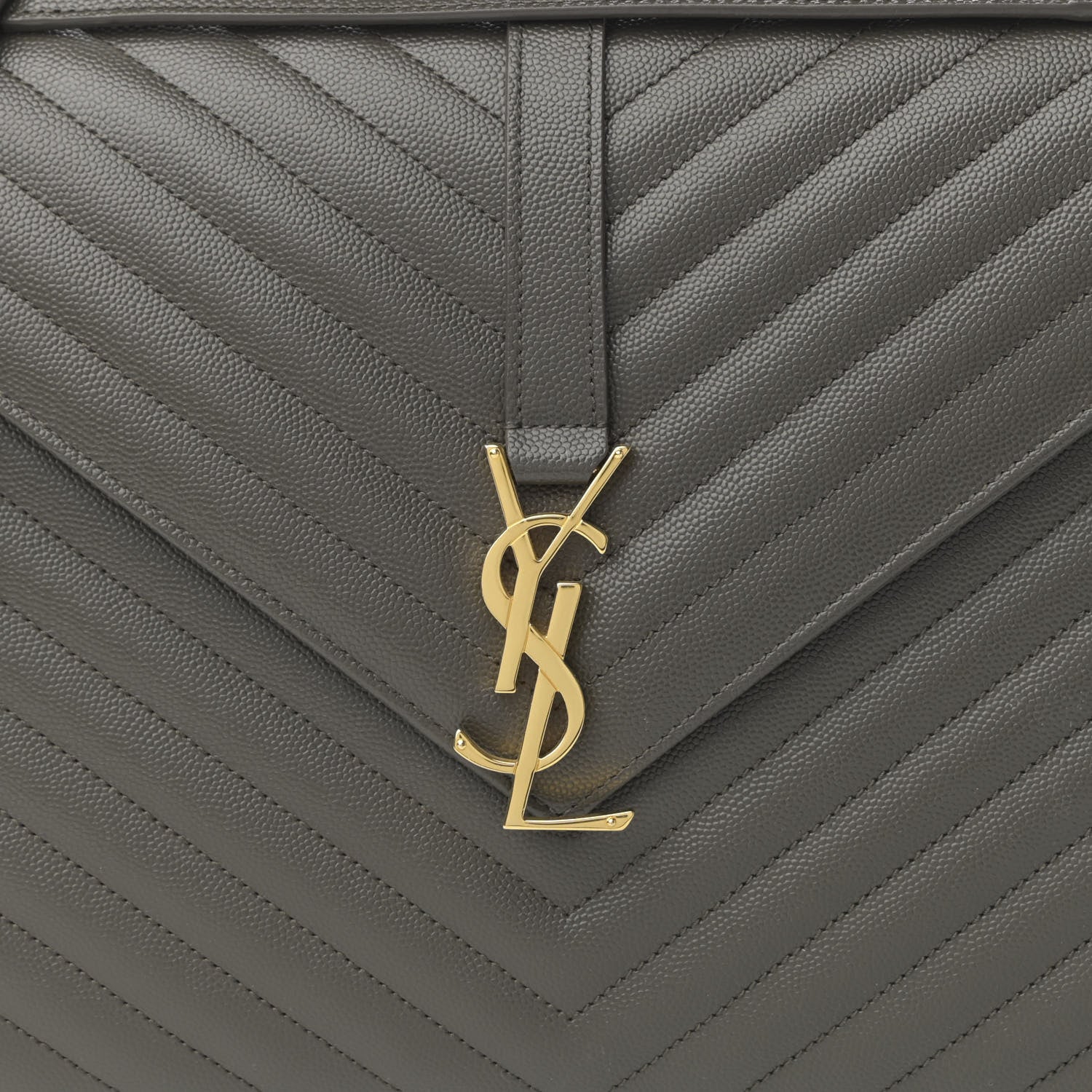 Saint Laurent Grain De Poudre Matelasse Chevron Large Monogram Satchel Earth 9 of 13