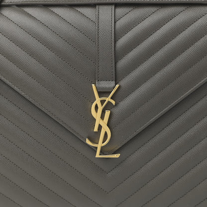 Saint Laurent Grain De Poudre Matelasse Chevron Large Monogram Satchel Earth 9 of 13