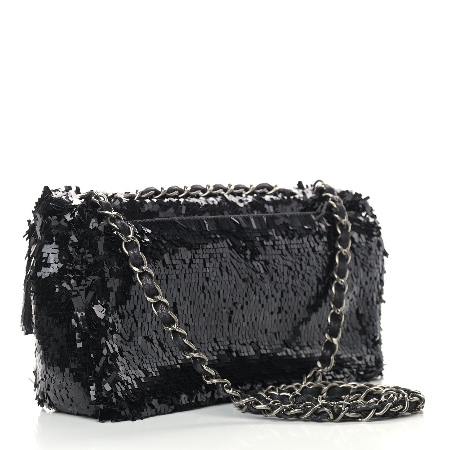 Sequin Embroidered Small Single Flap Black