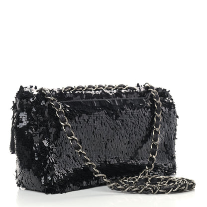 Chanel Sequin Embroidered Small Single Flap Black 3 of 9